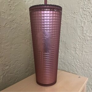 Starbucks Tumbler Dusty Rose Shimmer Grid 24 oz Venti Brand New